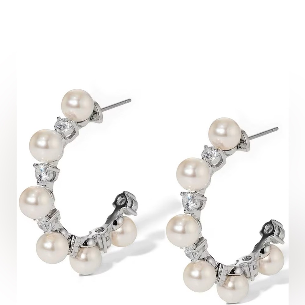 Nadri Venus Pearl C Hoop Earrings